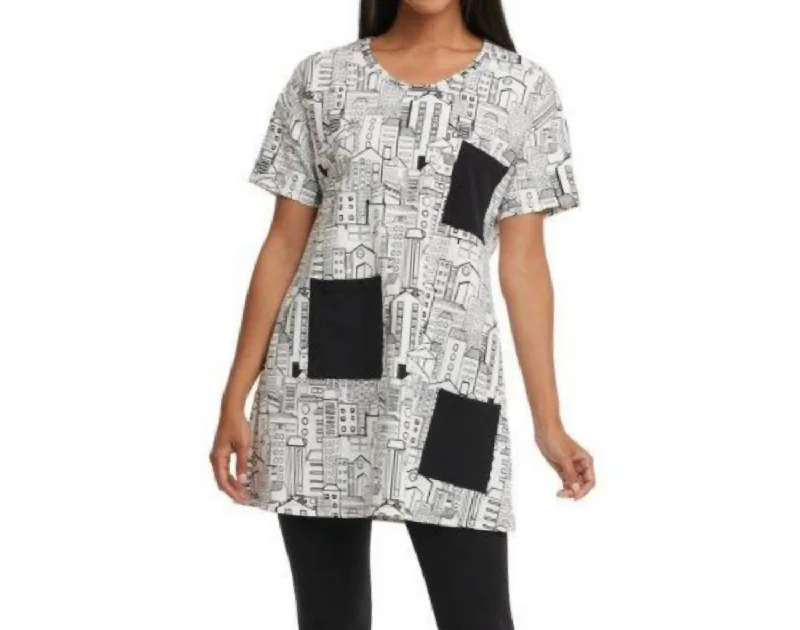 Trendy Women's Dresses Online House Print Tunic In Black And White