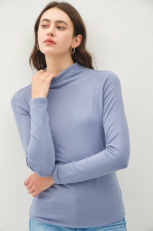 Classic Women's Apparel Mock Neck Long Sleeve Top - Blue