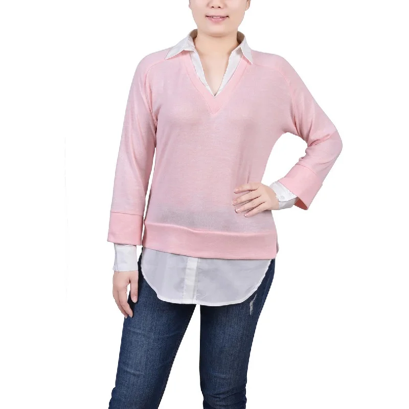 Versatile Outfits Petites Womens Layered Long Sleeve Pullover Top