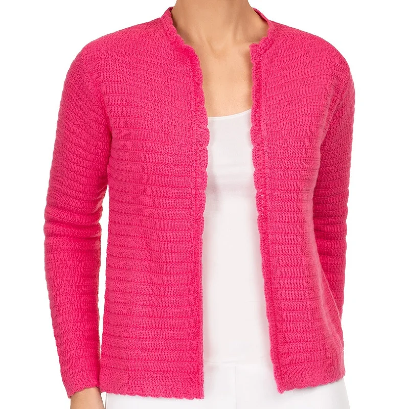 Affordable Women's Fashion Scallop Edge Cardigan in Passion Pink