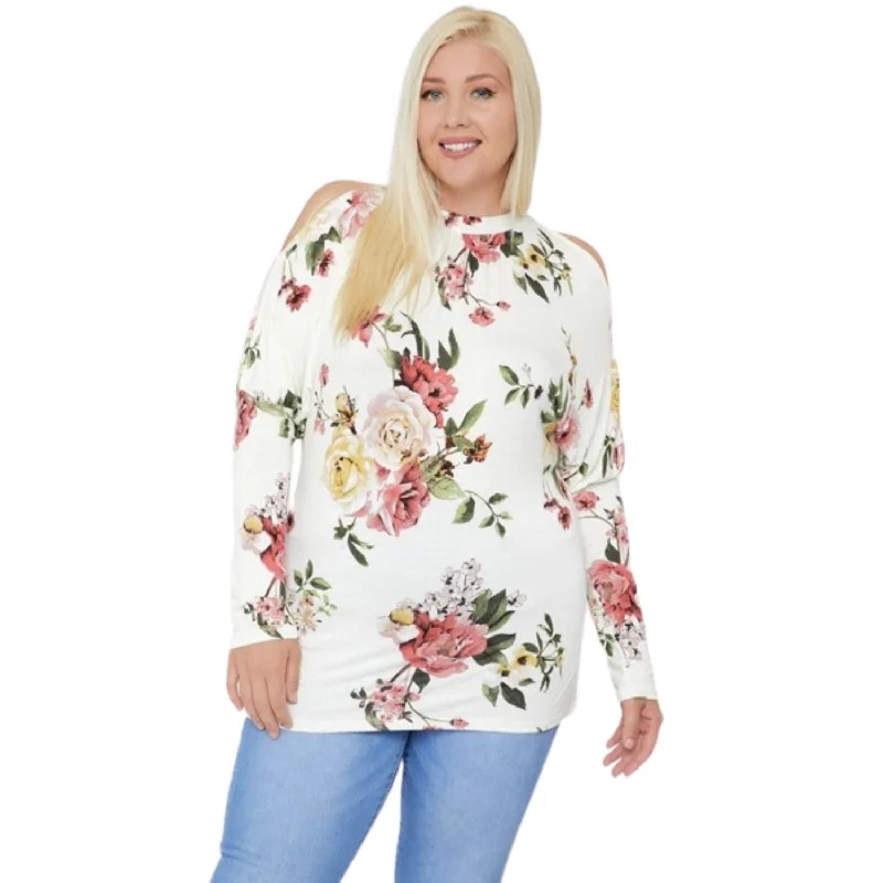 Stylish Women's Attire Flattering Cutout Details Floral Print Top