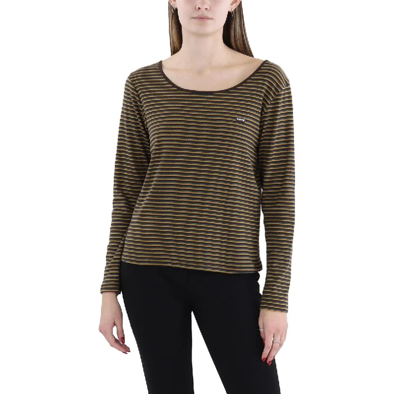 Vibrant Styles Plus Womens Striped Scoop Neck Pullover Top