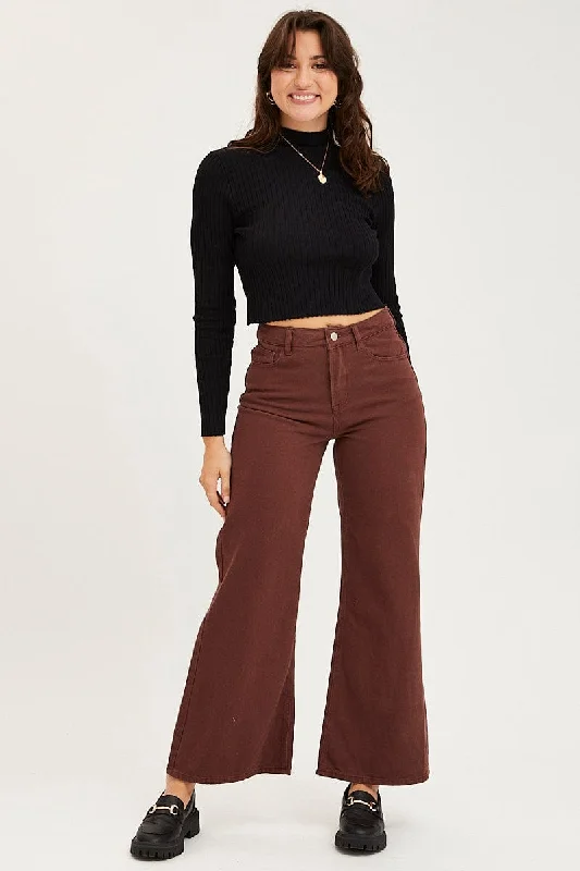 Effortless Chic for Women Brown Flare Denim Jeans High Rise