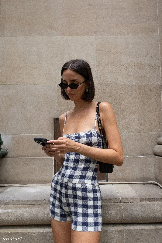 Exclusive Online Sale Marcie Sleeveless Knit Top - Navy Gingham