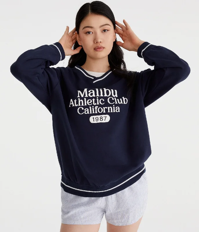 City Fashion Aeropostale Malibu Athletic Oversized V-Neck Sweatshirt