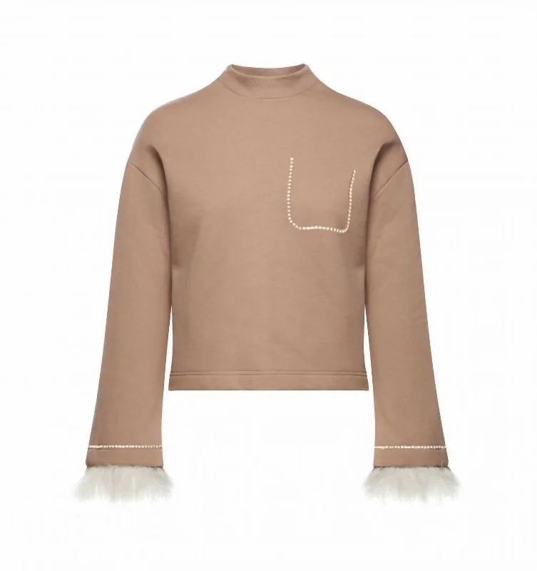 Hot Trends Fur Sleeve Sweatshirt In Light Camel