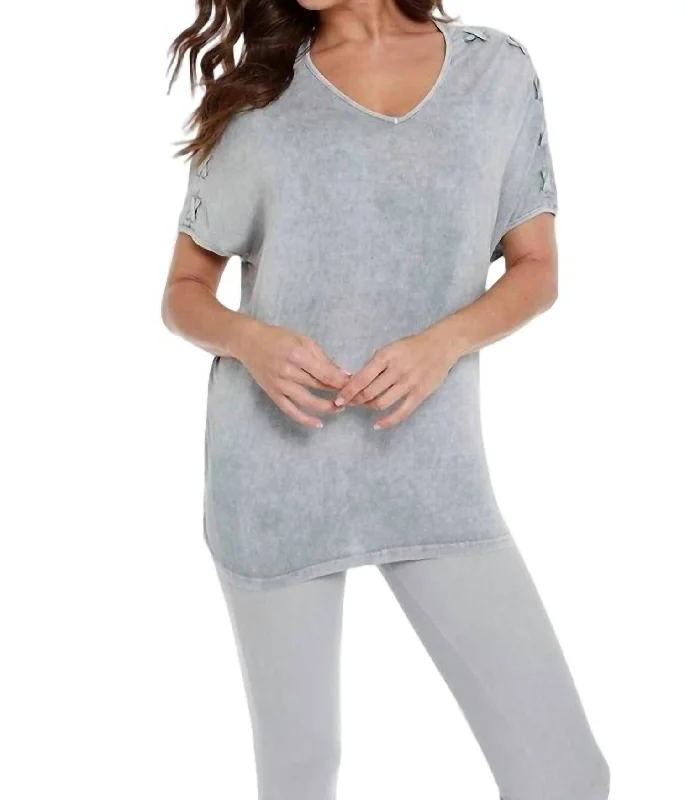 Comfortable Clothes Braided Short Sleeve Tunic In Gray