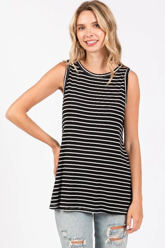 Rocker Chic Fashion Black Striped Tank Top