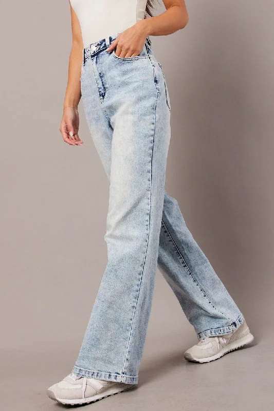 Women's Charming Outfit For Events Denim Straight Jean High Rise Acid Wash