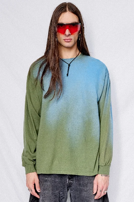 Chic Wardrobe Green/Blue Airbrush Long Sleeve Tee