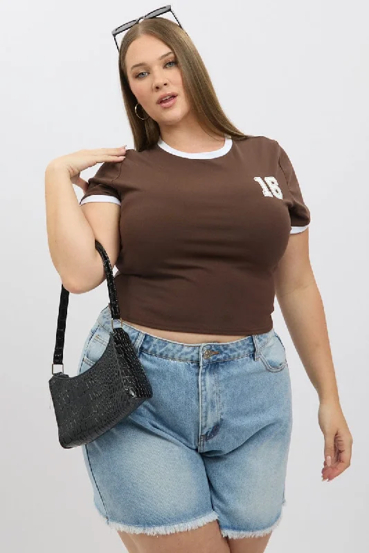 Premium Style Brown Graphic T Shirt Short Sleeve Crew Neck