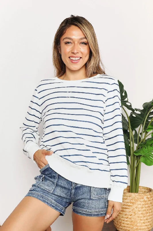 Women's Classic Outfit Striped Long Sleeve Round Neck Top