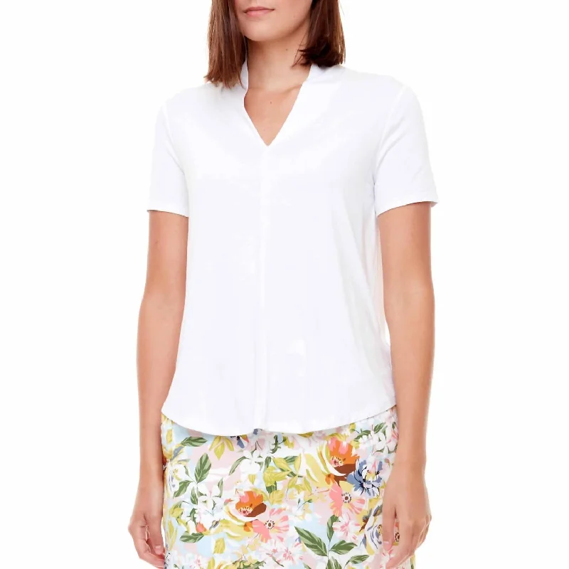 Chic Women's Outfit Bamboo Short Sleeve Vneck Top In White