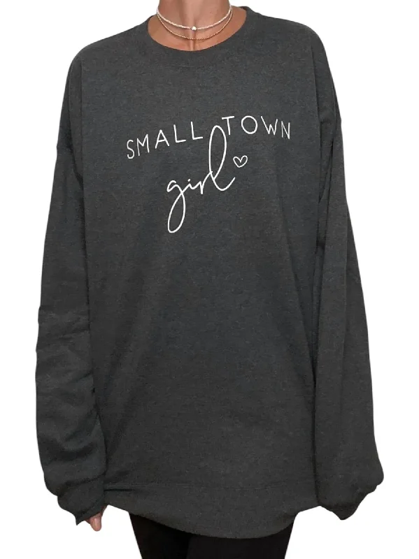 Chic Women's Attire Small Town Girl Sweatshirt In Dark Heather Grey