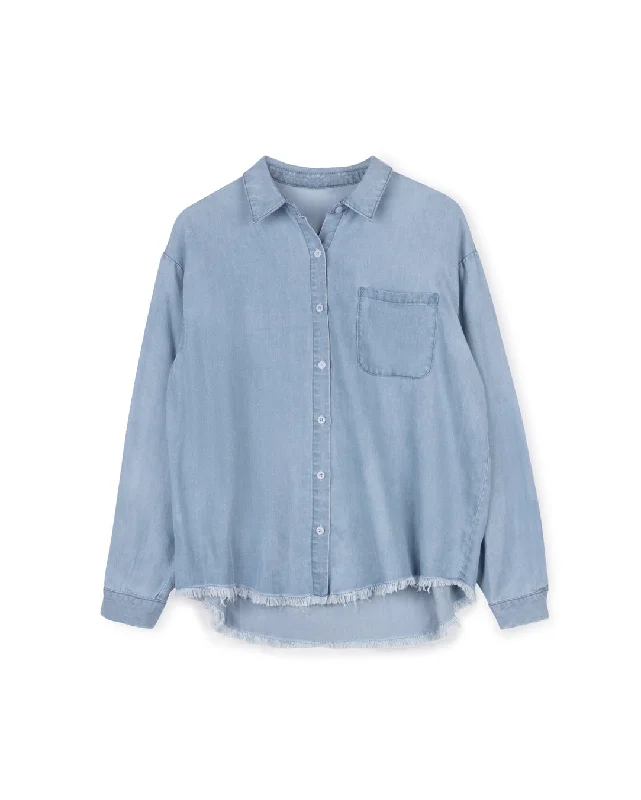 Boho Chic Fashion Denim Angled Button Down Blouse