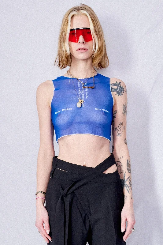 City Fashion Blue Wet Script Crop Top