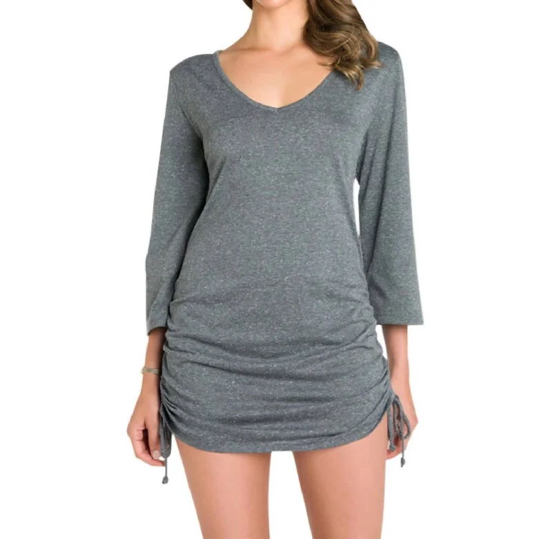 Versatile Women's Fashion Adjustable Side Shirred Tunic In Grey