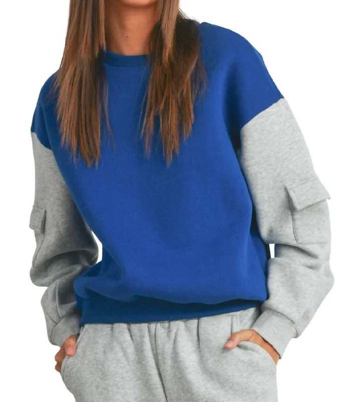 Women Apparel Patched Pocket Contrast Sweatshirt In Blue / Hgrey