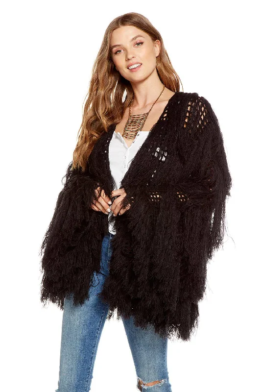 Bold and Elegant Women's Fashion Tassel Yarn Open Cardigan