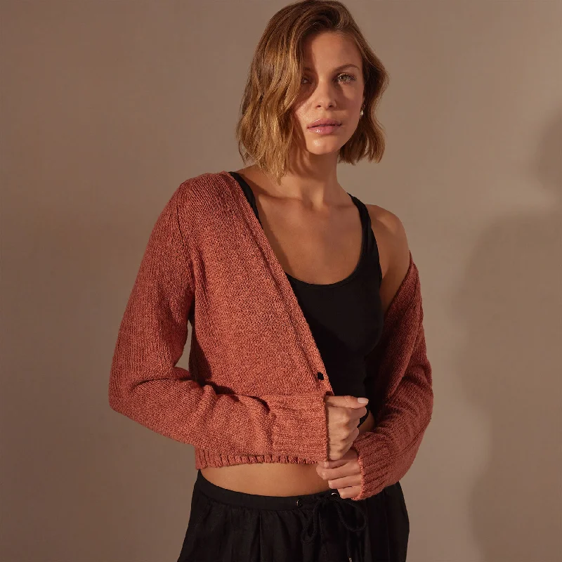 Exclusive Discount Cotton Linen Cropped Cardigan - Adobe