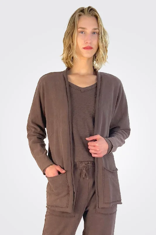 Clearance Sale Willa Raw Edge Cardigan - Chocolate Plum