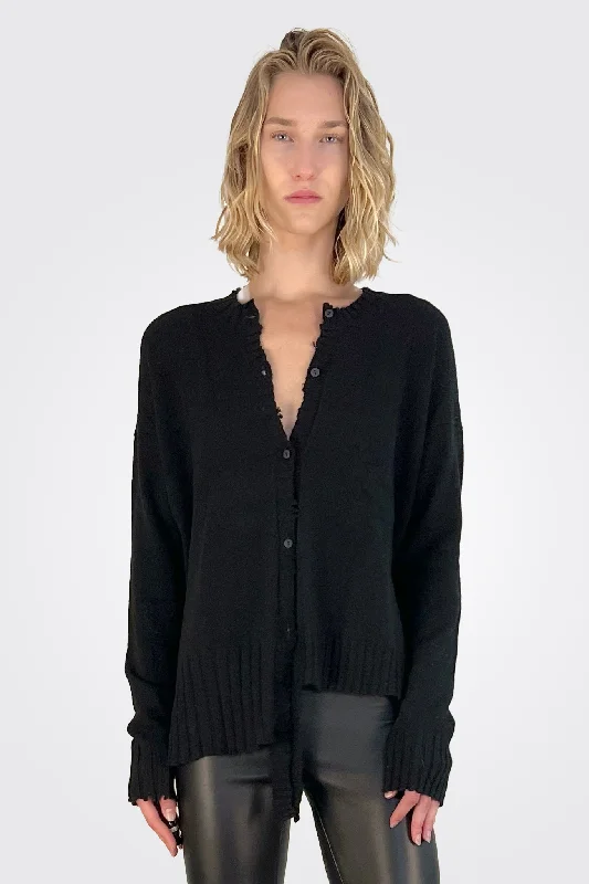 Relaxed Style Asymmetrical Cardigan - Black