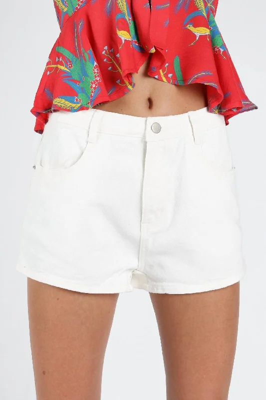 Women's Trendy Clothes Be The Star High Waist Denim Short In White