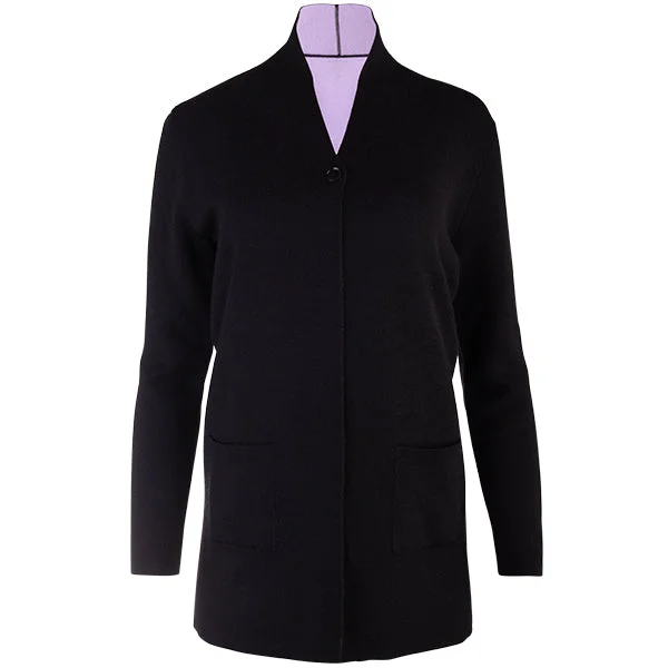 Women's Tailored Outfit Double-Faced Single Button Cardigan in Black