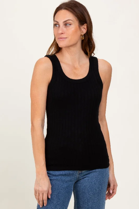 Boutique Styles Black Melange Ribbed Fitted Tank Top