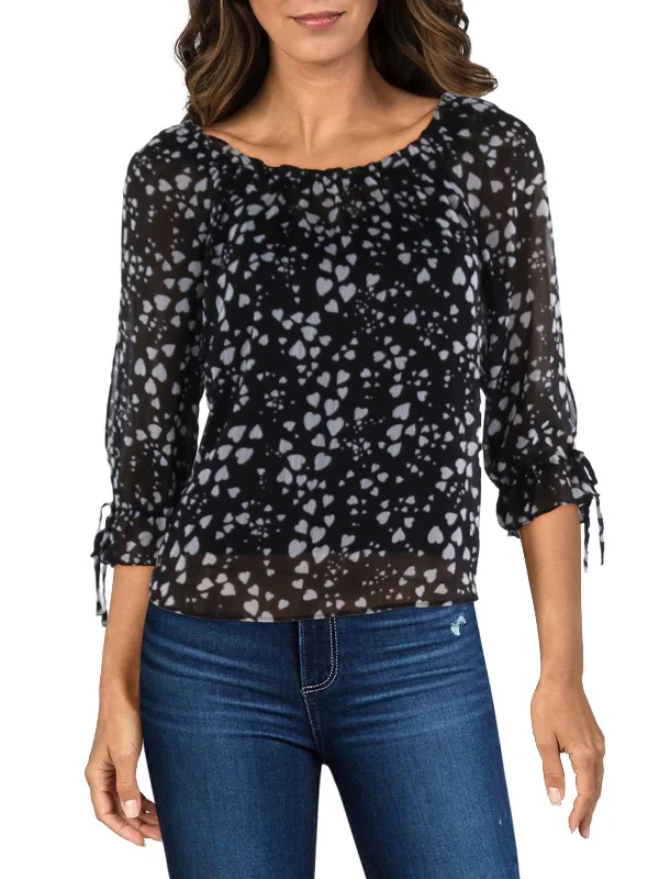 Chic Wardrobe Womens Printed Hearts Pullover Top