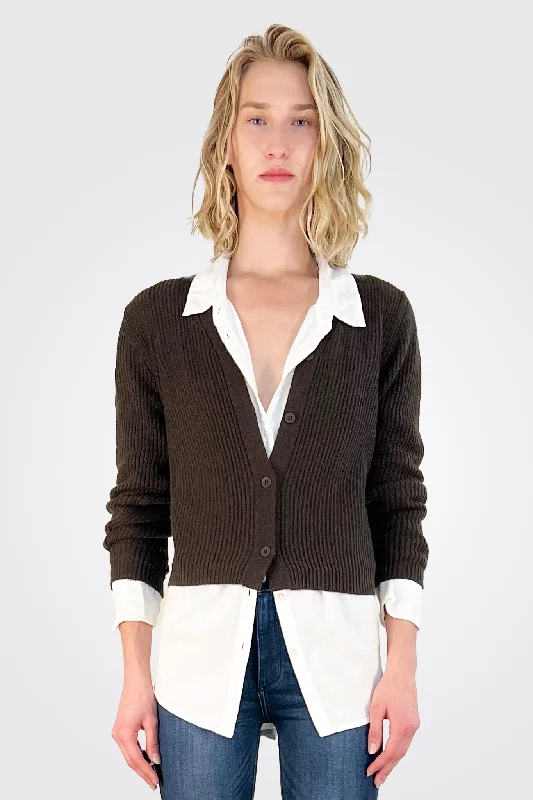 Relaxed Style Rib Cardigan - Kakao