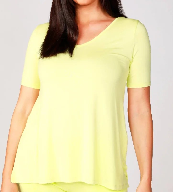 Women's Outfit For The Office Short Sleeve V-Neck T Shirt In Lime