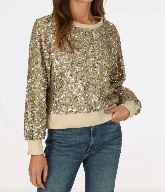 Women's Clothing Brands Paillette Sequin Sweatshirt In Oatmeal