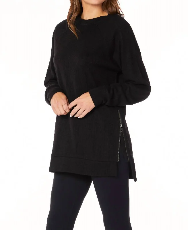 Stylish Dresses for Women Zip Side Tunic Top In Black