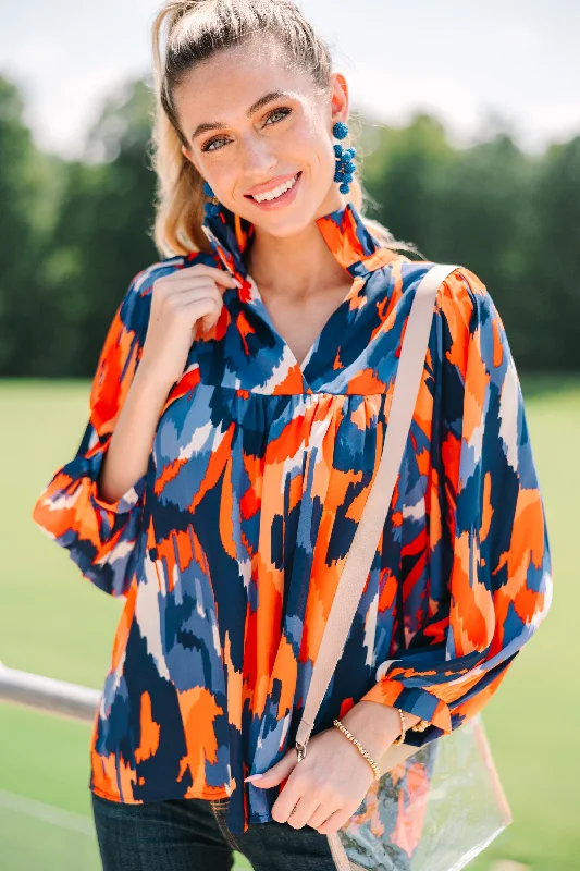 Women's Clothing Apparel Sets The Morgan Orange And Blue Abstract Blouse