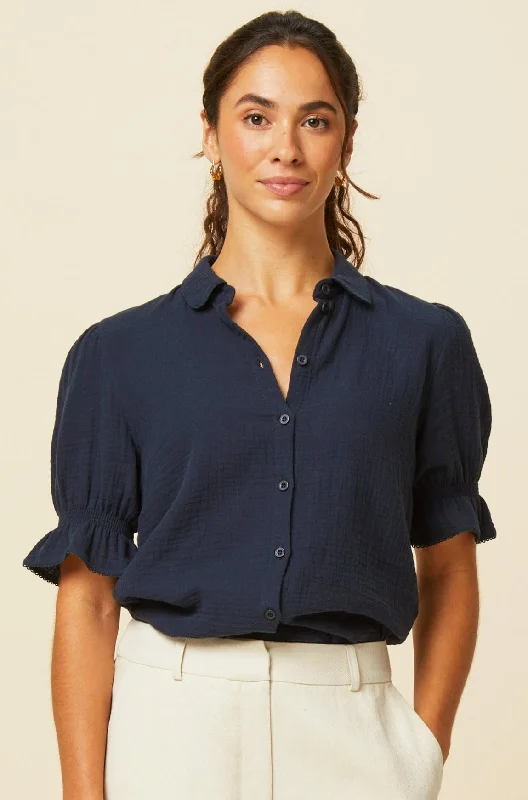 Women's Clothing Stores Olive Cheesecloth Blouse | Navy