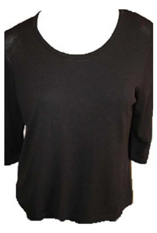 Casual Outfit For Women Three Quarter Sleeve Tunic Top In Black