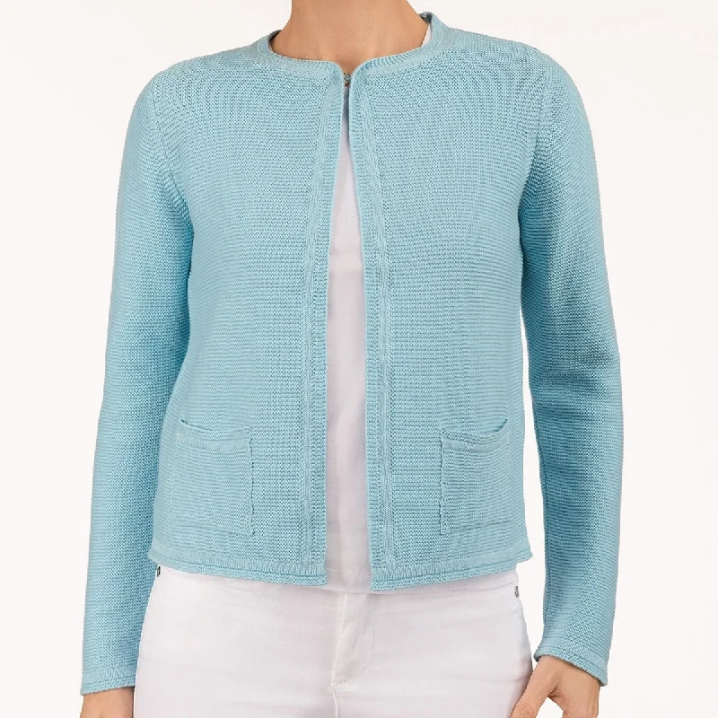 Women's Seasonal Fashion Trends 2 Pocket Cardigan in Turquoise Sky