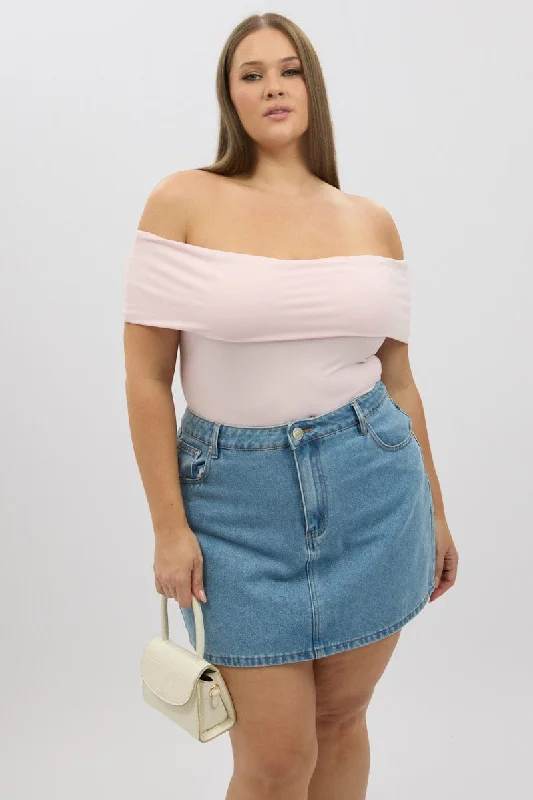 Imeless Style Pink Top Off Shoulder Short Sleeve Supersoft