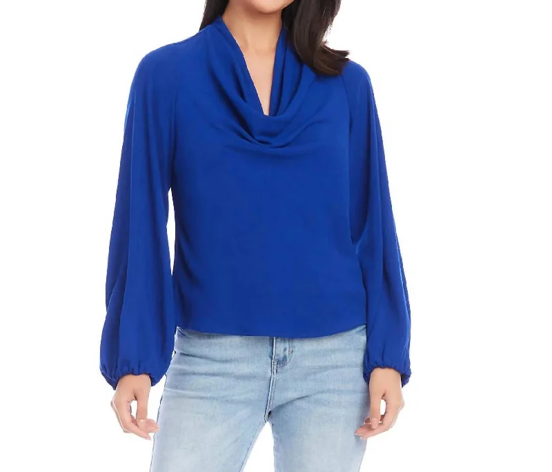 Women's Festive Attire Cowl Neck Top In Royal