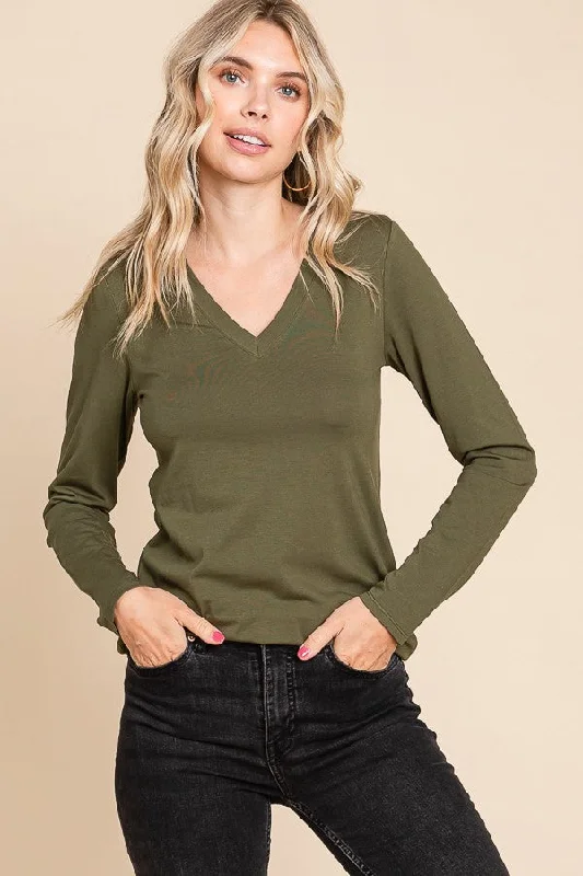 Casual Fashion Olive Fitted Long Sleeve Top