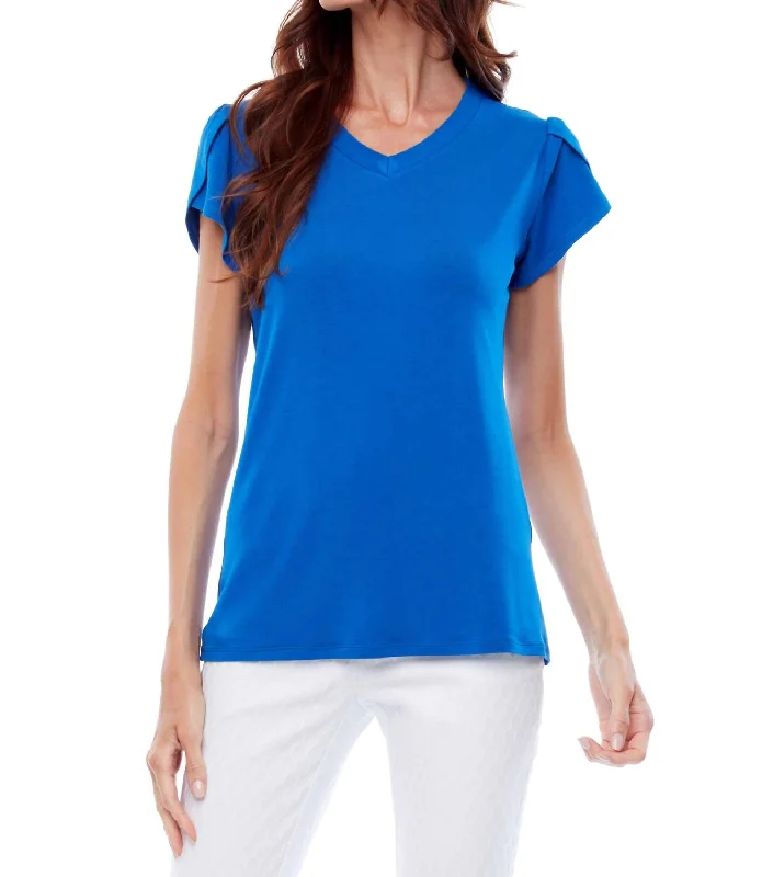 Fashionable Tops for Women Petal Short Sleeve Top In Cobalt