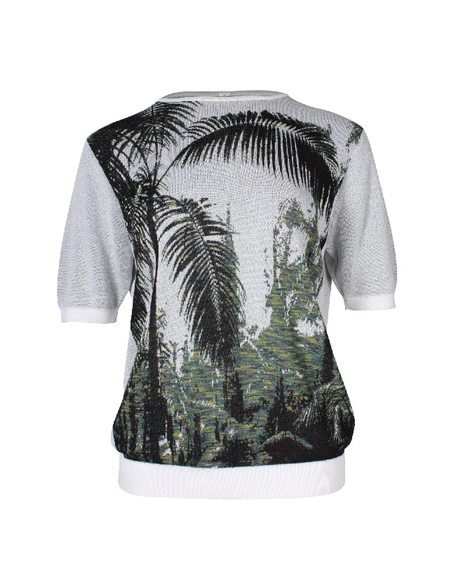 Women's Formal Event Outfit Dries Van Noten Palm Tree Print Top in White Cotton