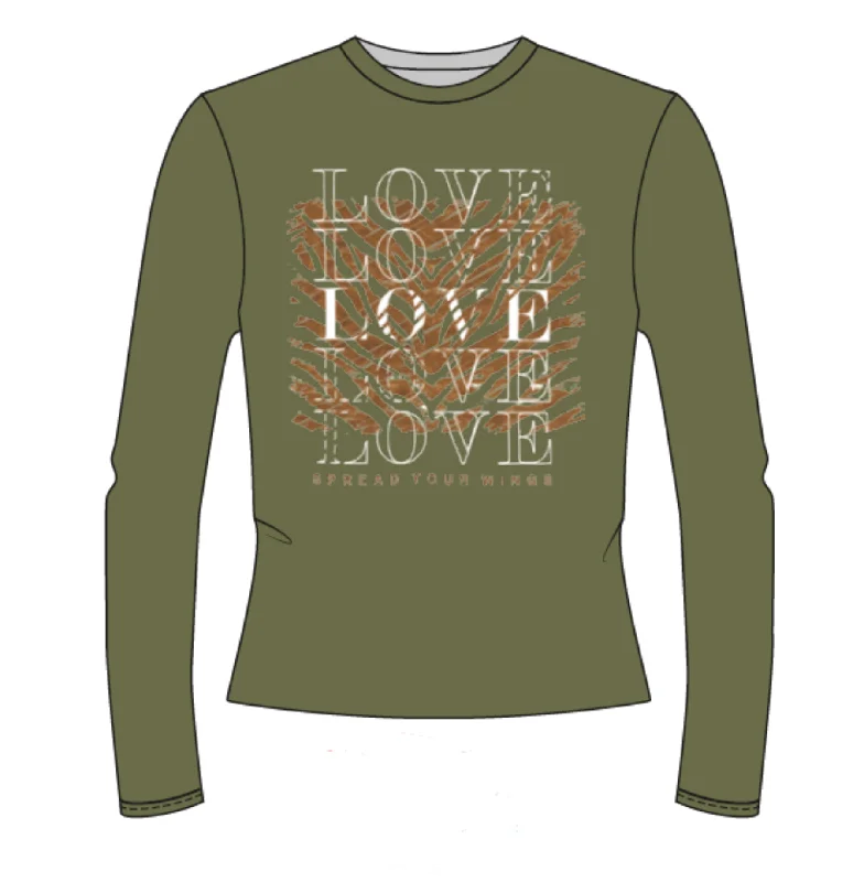 Women's Comfortable Lounge Garments 14211006  LOVE Print Top - Khaki