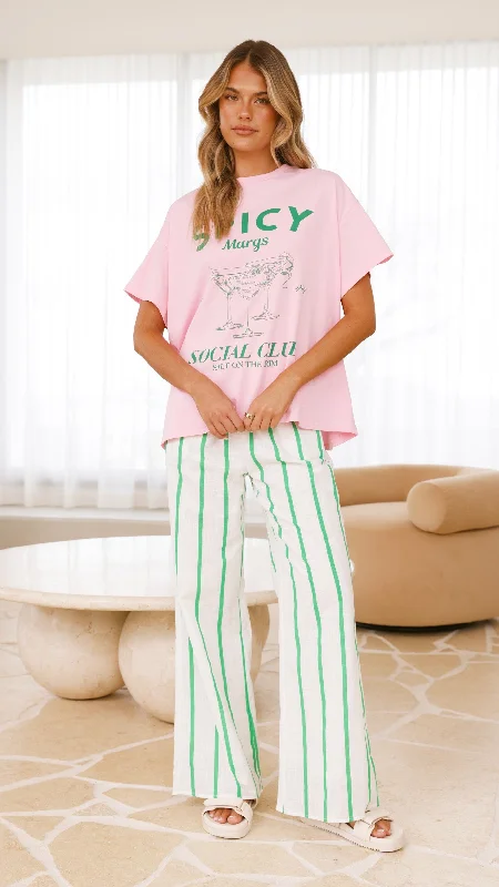 Women's Elegant Evening Outfit Spicy Margs Club Tee and Pant Set - Pink/Green