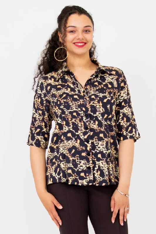 New Arrival Discount Lorine Blouse, Leopard, Linen Bamboo