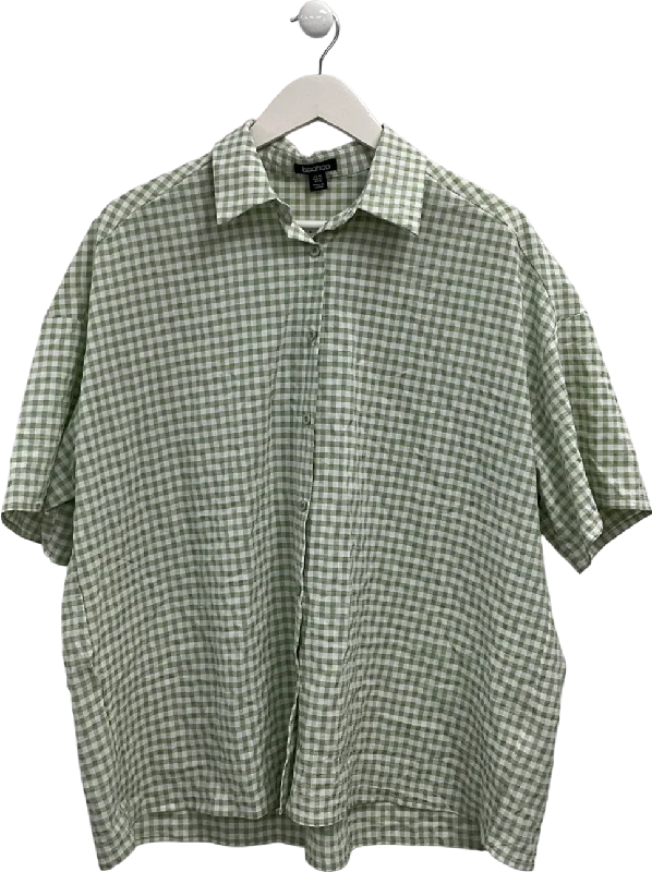 Exclusive Discount boohoo Green Gingham Boxy Short Sleeve Shirt UK 14