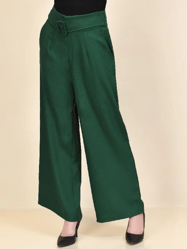 Relaxed Fit Women's Fashion Belted Pants - Green