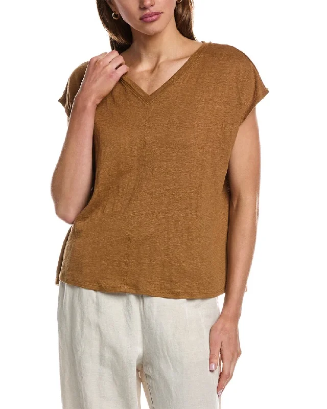 Women's Night-Out Outfit EILEEN FISHER V-Neck Square Linen T-Shirt