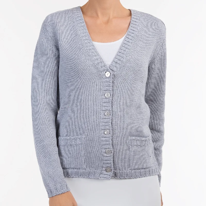 Women's Activewear Outfit Varsity Cardigan in Light Grey Melange